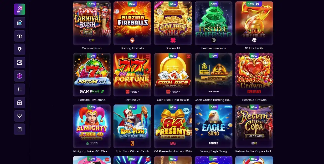 интерфейс игрового зала Jozz casino на компьютере